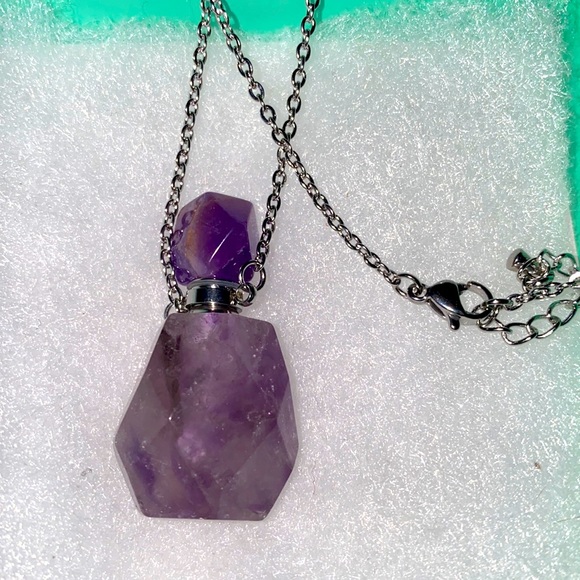 Hand Crafted Jewelry - Amethyst perfume bottle Sterling silver necklace 16-18”